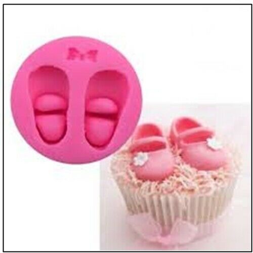 Girls New Baby Pair Shoes & Bow Silicone Mould Icing Shower Christening Cake BG