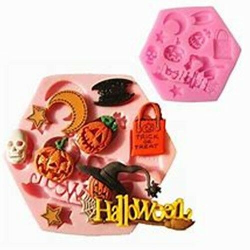Halloween Sign & 8 Assorted Figures Cake Decorating Icing Chocolate Mould #H