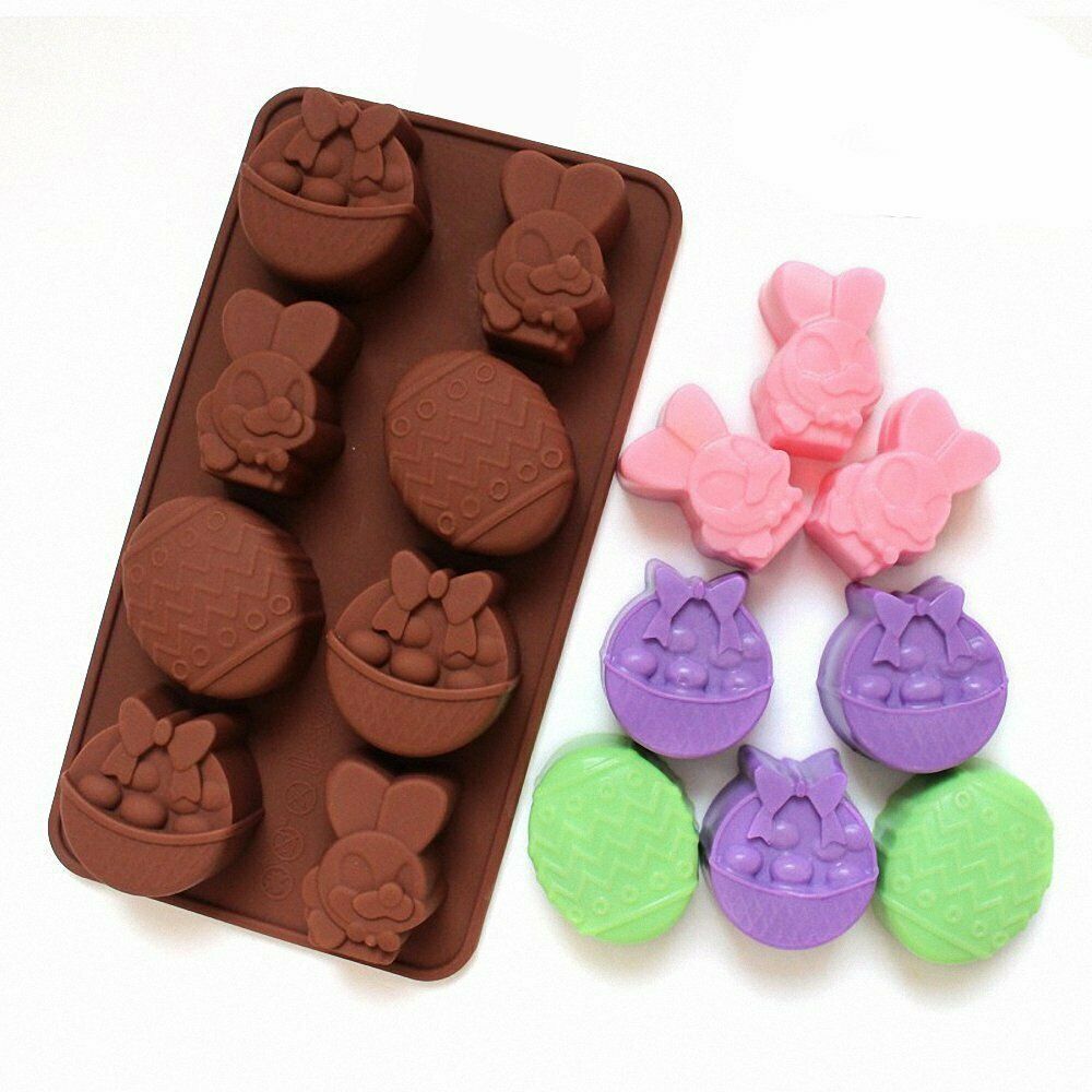 Silicone Easter 8 cell Chocolate Mould Bunny Egg Basket Melts Ice Cube Soap