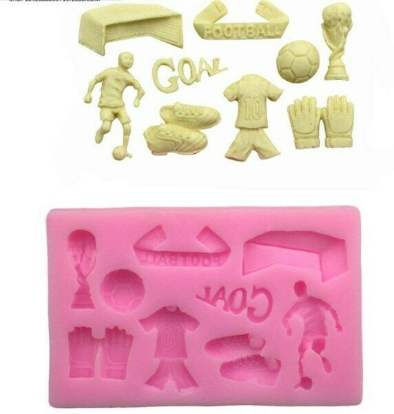 Football Crazy Silicone Icing Mould Cake Scarf Ball Player Boots Gloves Cup Kit