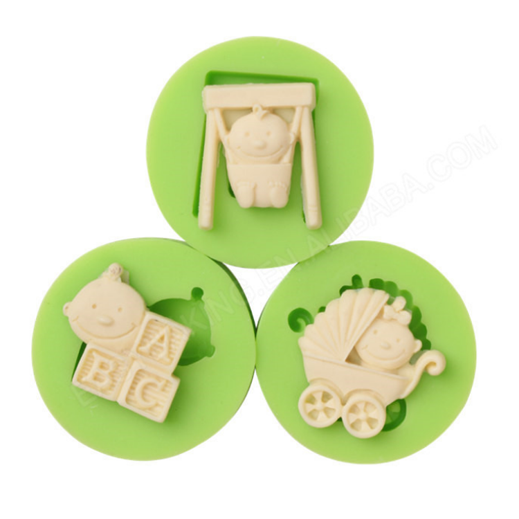 Baby Buggy Blocks Chair x 3 Shower Christening Silicone Mould Cake Icing Mould