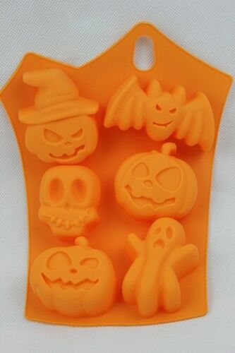 Halloween 6 Pumpkin Ghost Face Bat Skull Silicone Mould Cake Soap Candle Craft