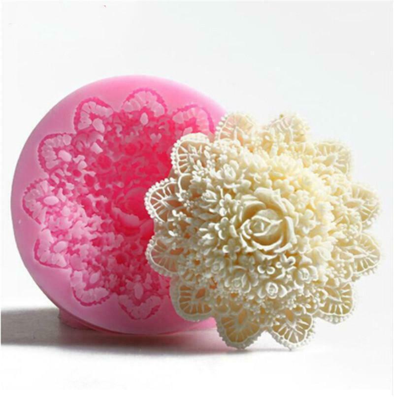 Lace Flower Rose Cushion Silicone Mould Cupcake Cake Topper Decoration Fondant
