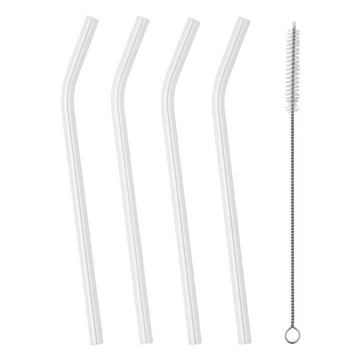 Reusable Quality Tala 4 Bent Glass straws & cleaning brush Eco Friendly Barware