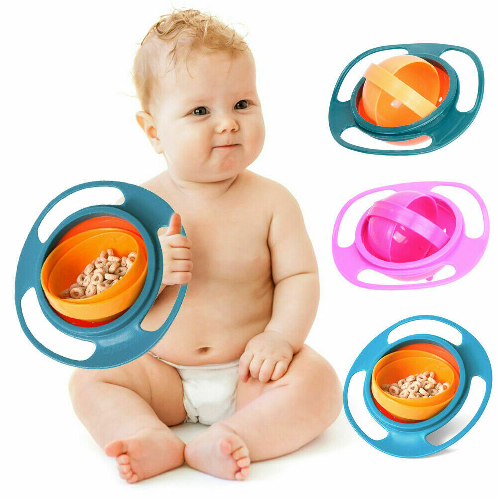Two Toddler Bowls Non Spill Bowl 360 Rotating Baby Kids Spill-Proof Dishes
