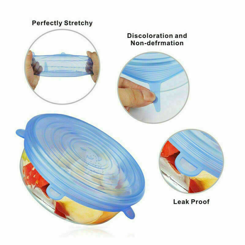 Reusable EcoSilicone Stretch Lids 6 pcs Food Storage Bowl Cover Seals No Spills