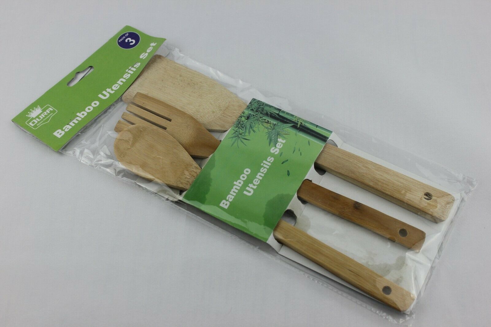 Set of 3 Bamboo Wooden Kitchen Utensils Cooking Spoon Fork Spatula Eco Friendly