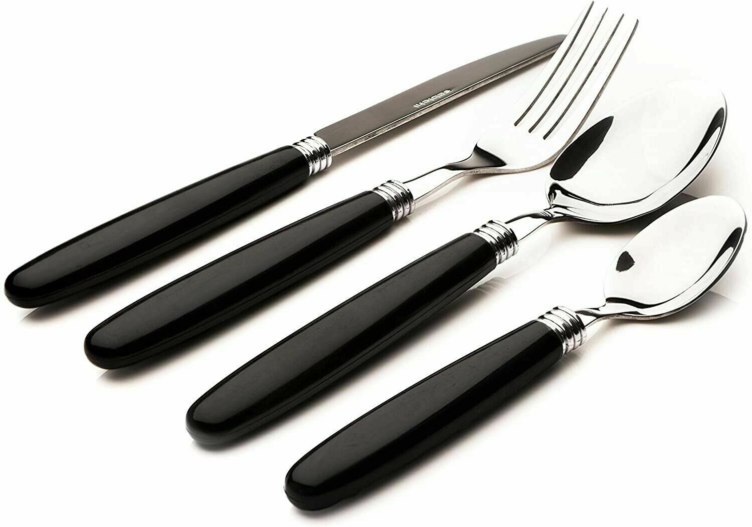 16 PC Sabichi Elkie Stainless Steel Cutlery Set Plastic Black Handle